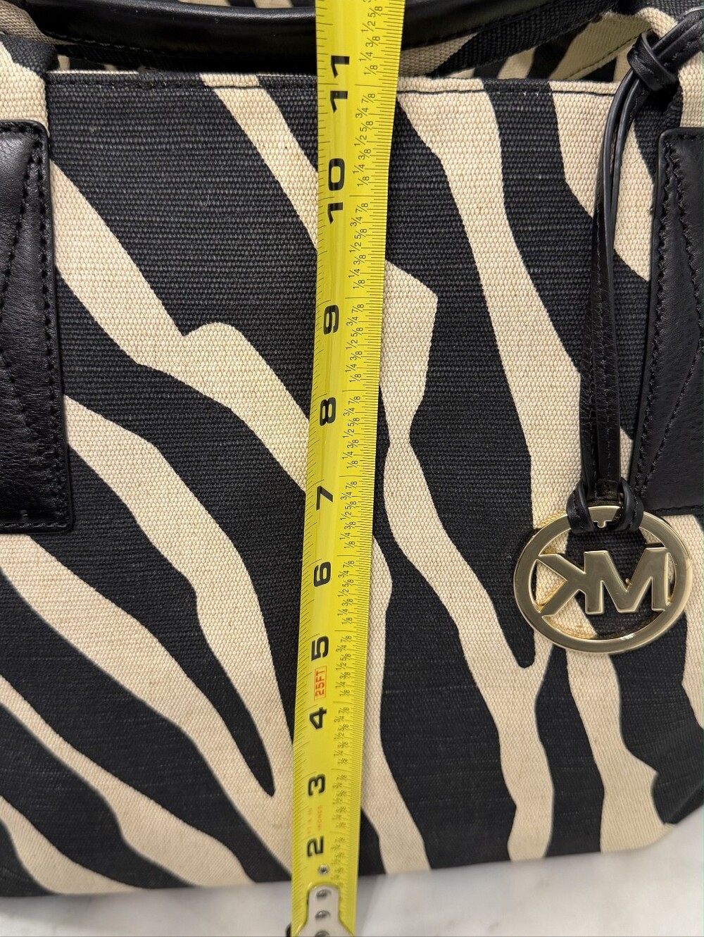 Michael Kors Black & Beige Zebra-Print Tote with MK Charm - Picture 9 of 11